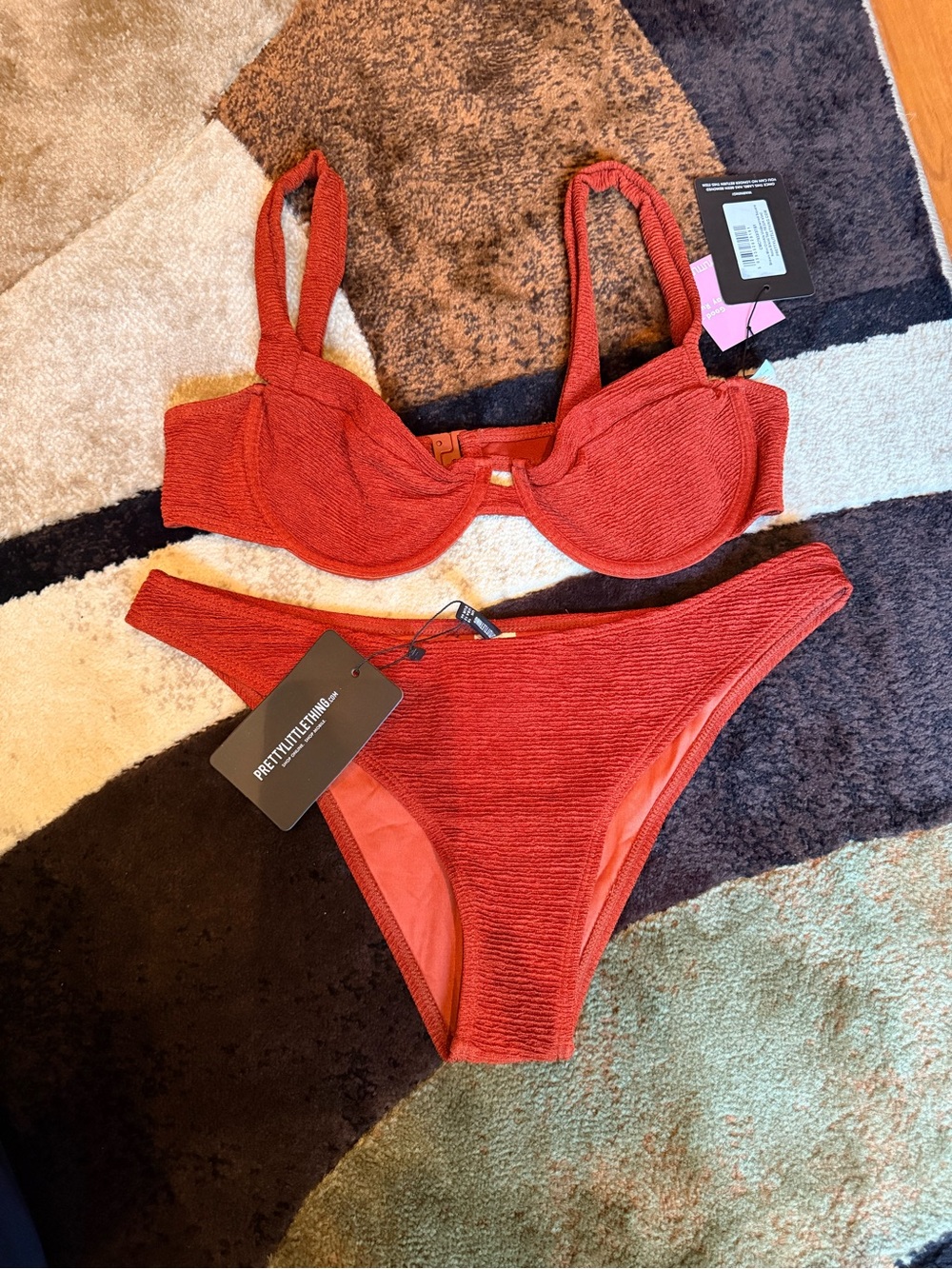 PrettyLittleThing Rust Textured Underwire Bikini Set